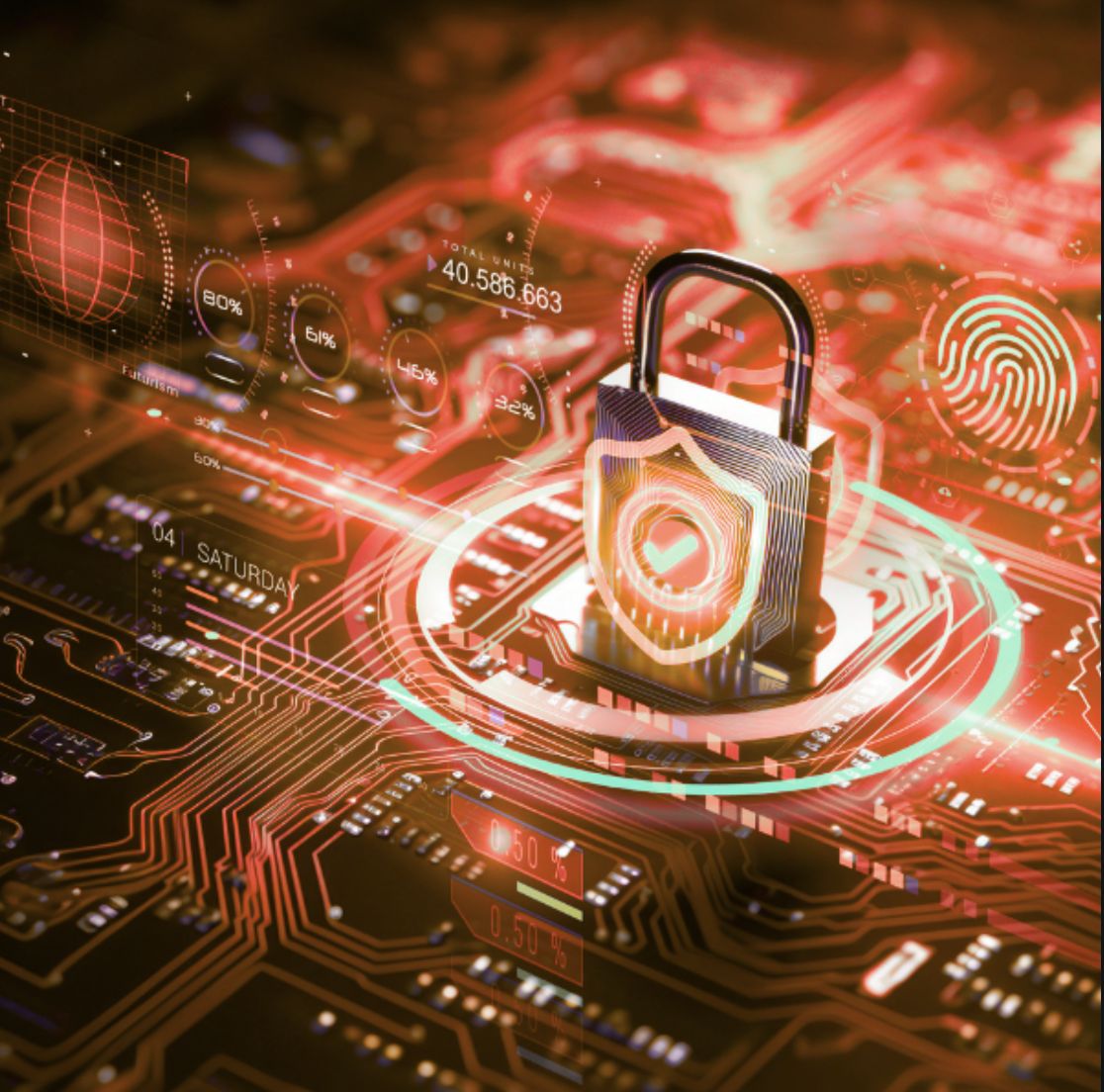 Visão futurista da segurança digital com códigos e cadeados digitais