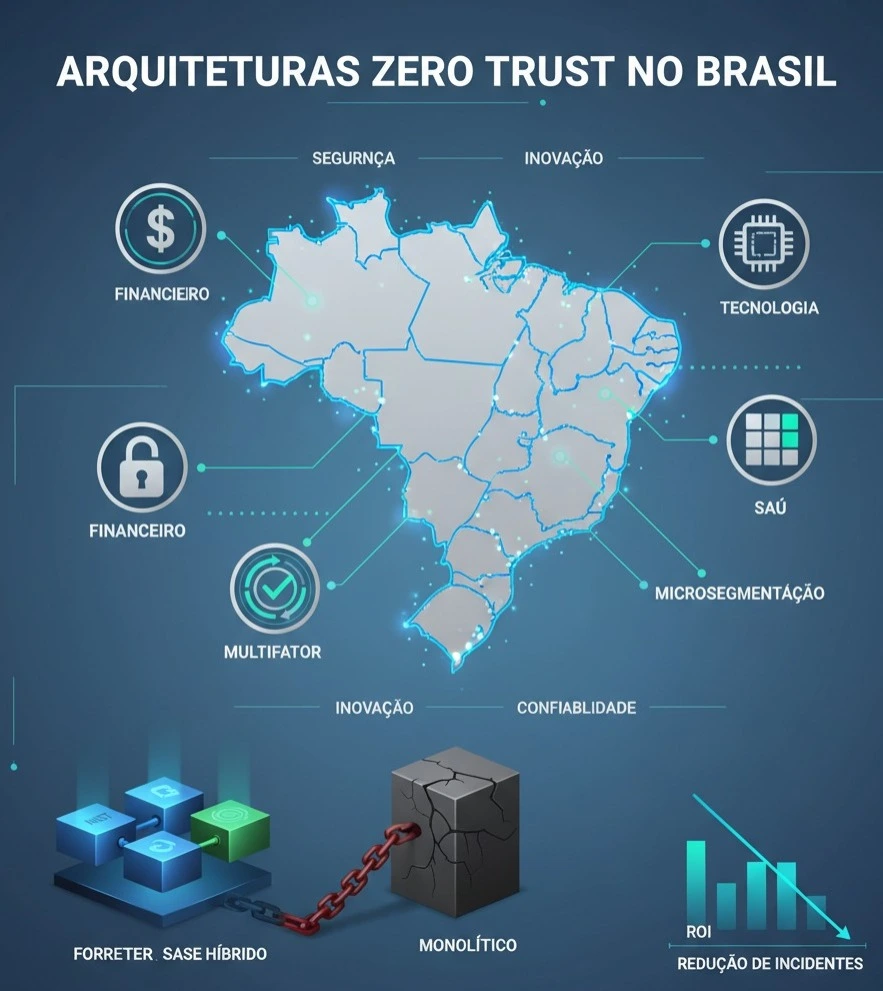 Ilustração de um escudo de segurança com conexões de rede